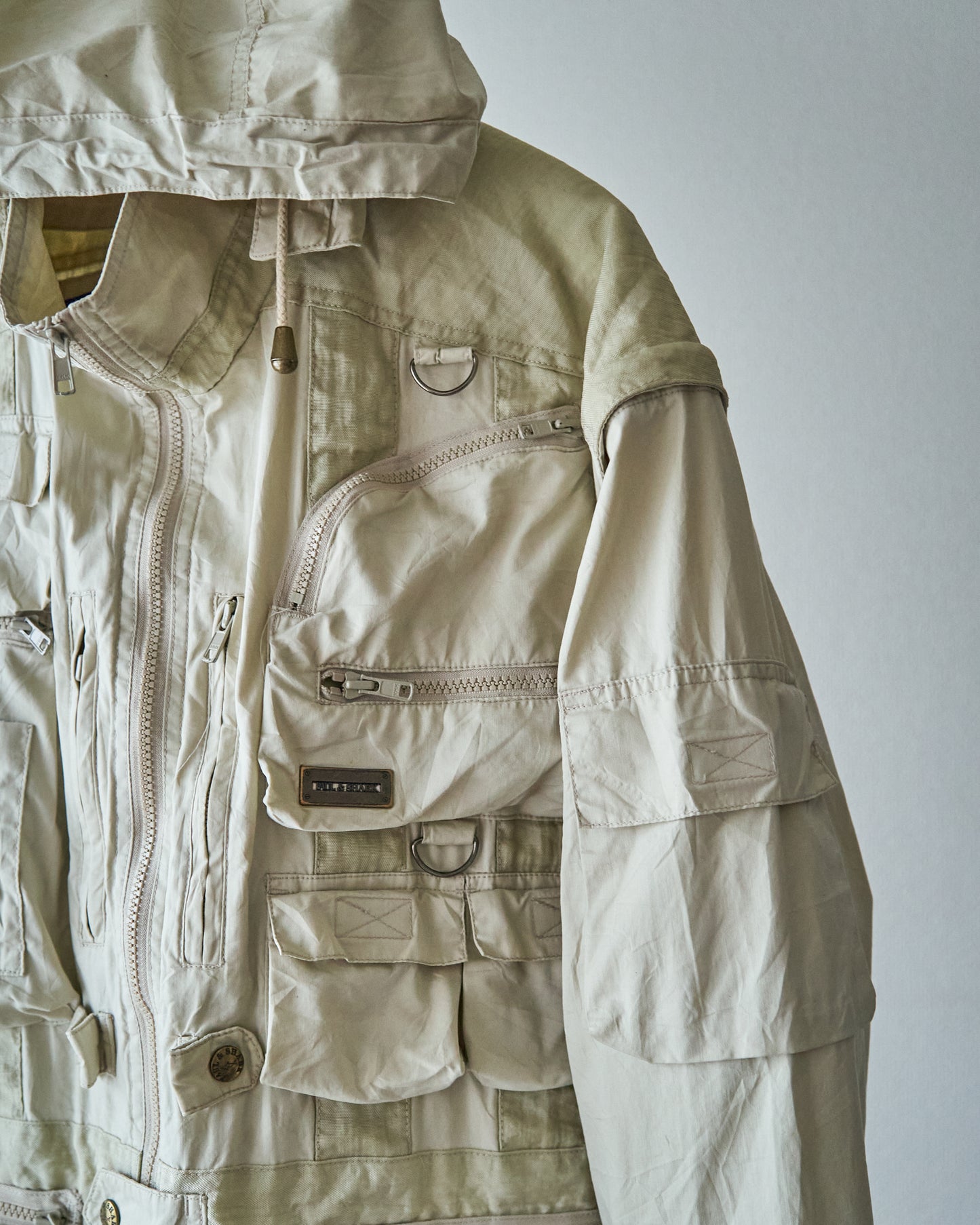 90-00s PAUL & SHARK Cotton Multi-Pocket Detachable-Sleeve Photographer Jacket / Ecru