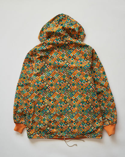 【SIZE S】70s Reversible Cotton Op-Art Geometric Print Ski Parka / Orange Multi