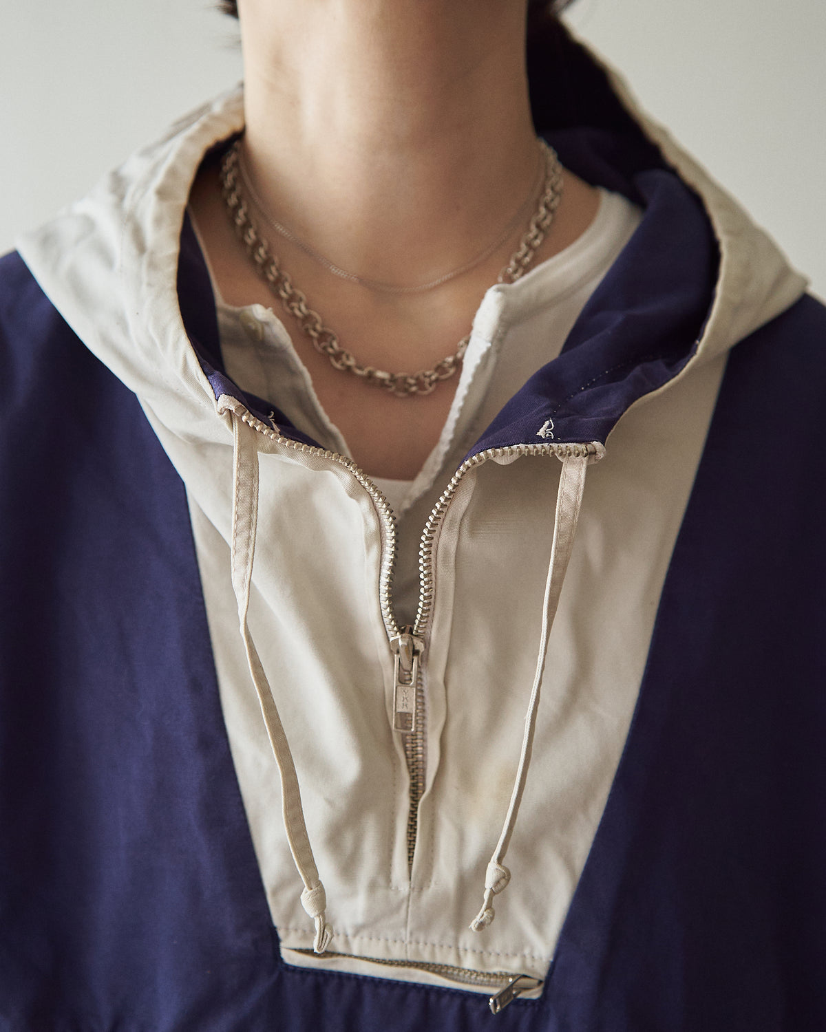 【SIZE XL】90's J.CREW Cotton Two-Tone Pullover Anorak / Navy x Ivory