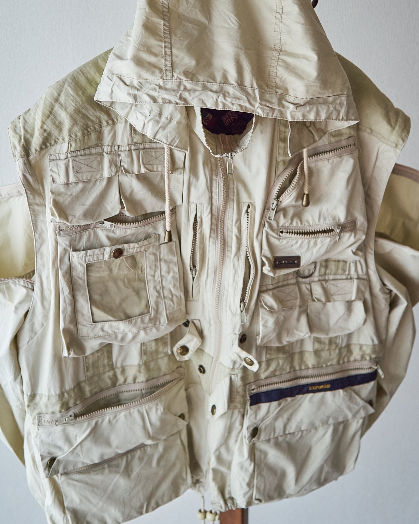 90-00s PAUL & SHARK Cotton Multi-Pocket Detachable-Sleeve Photographer Jacket / Ecru