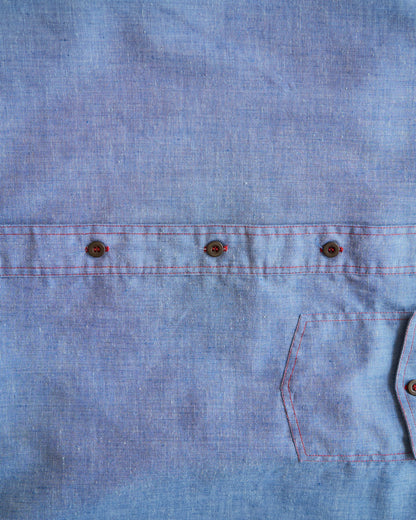 【SIZE M-L】70-80s HOUSE OF HANOVER Contrast-Stitch Poly-Cotton Western Chambray Shirt / Blue