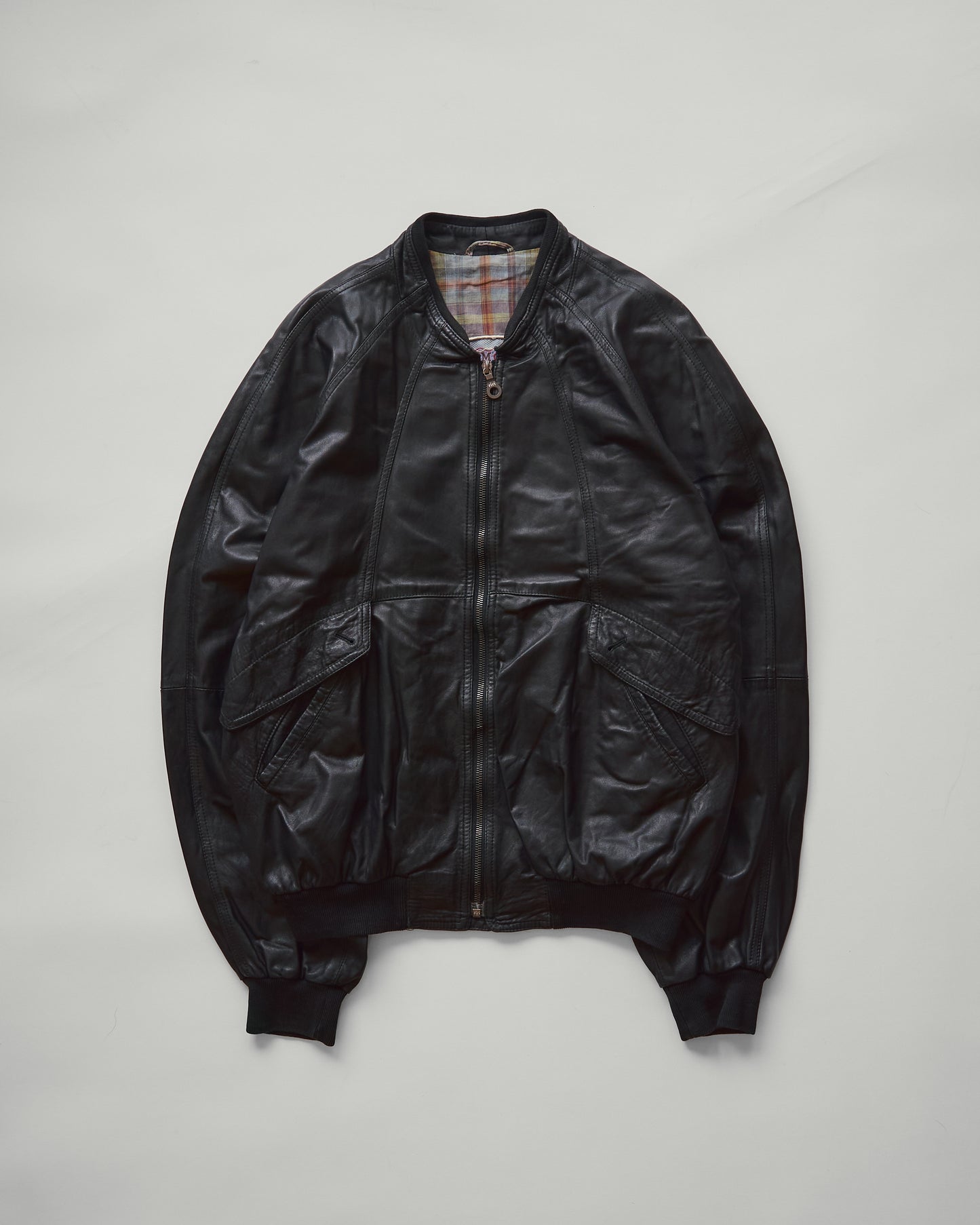 80s-90s GIMO’S Lambskin Leather Raglan Sleeve Bomber Jacket / Black 85