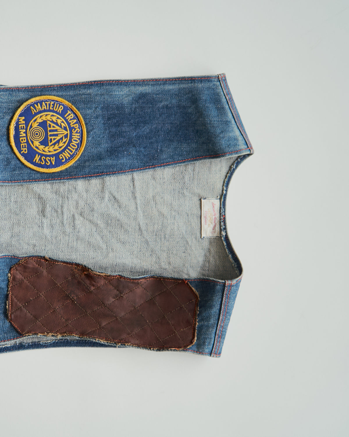 【SIZE M】60-70s Denim Leather Recoil-Pad  Shooting Vest / Orange Stitch