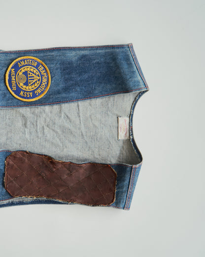 【SIZE M】60-70s Denim Leather Recoil-Pad  Shooting Vest / Orange Stitch