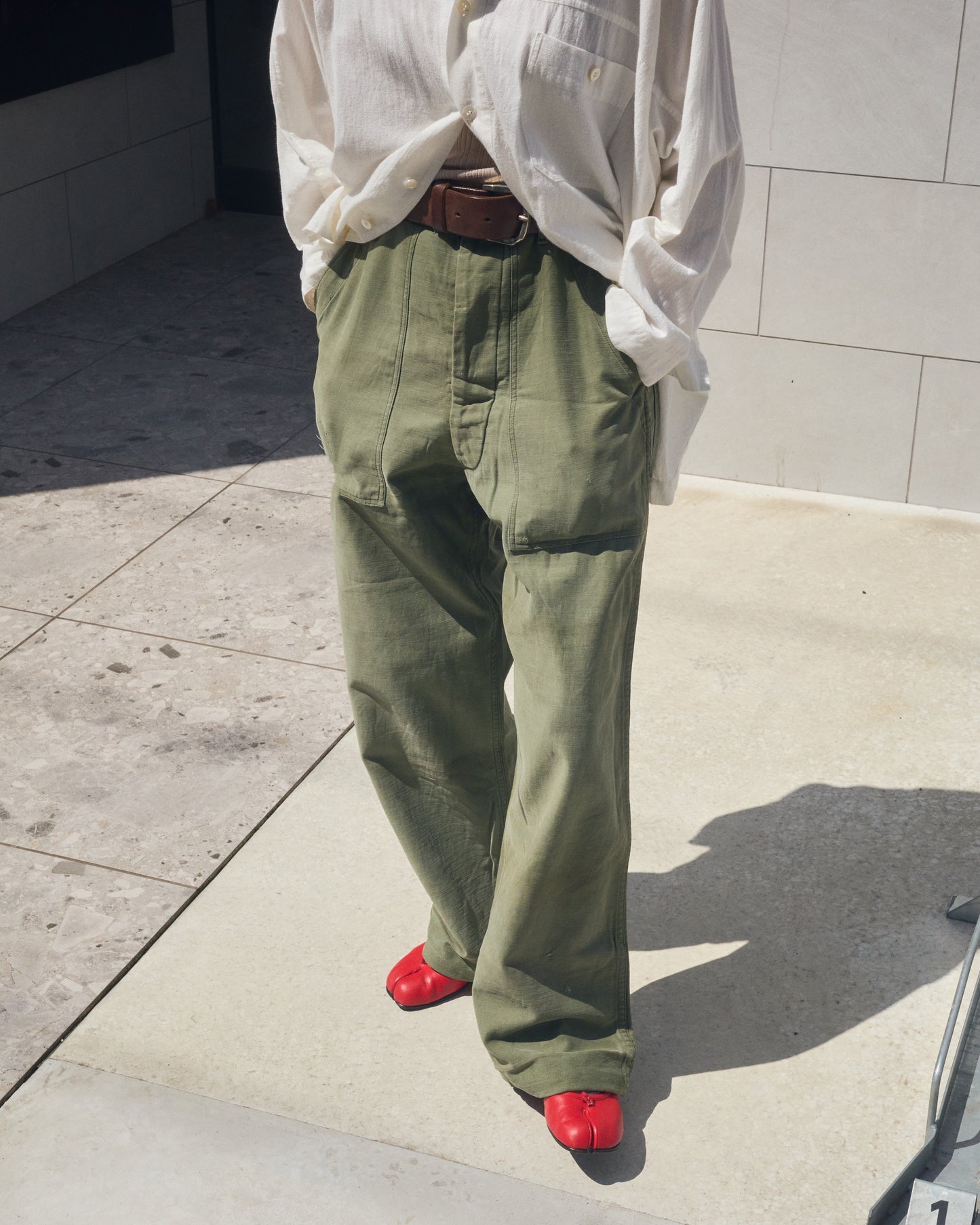 【Size S】 1950s-60s US ARMY Baker Pants / Faded Olive