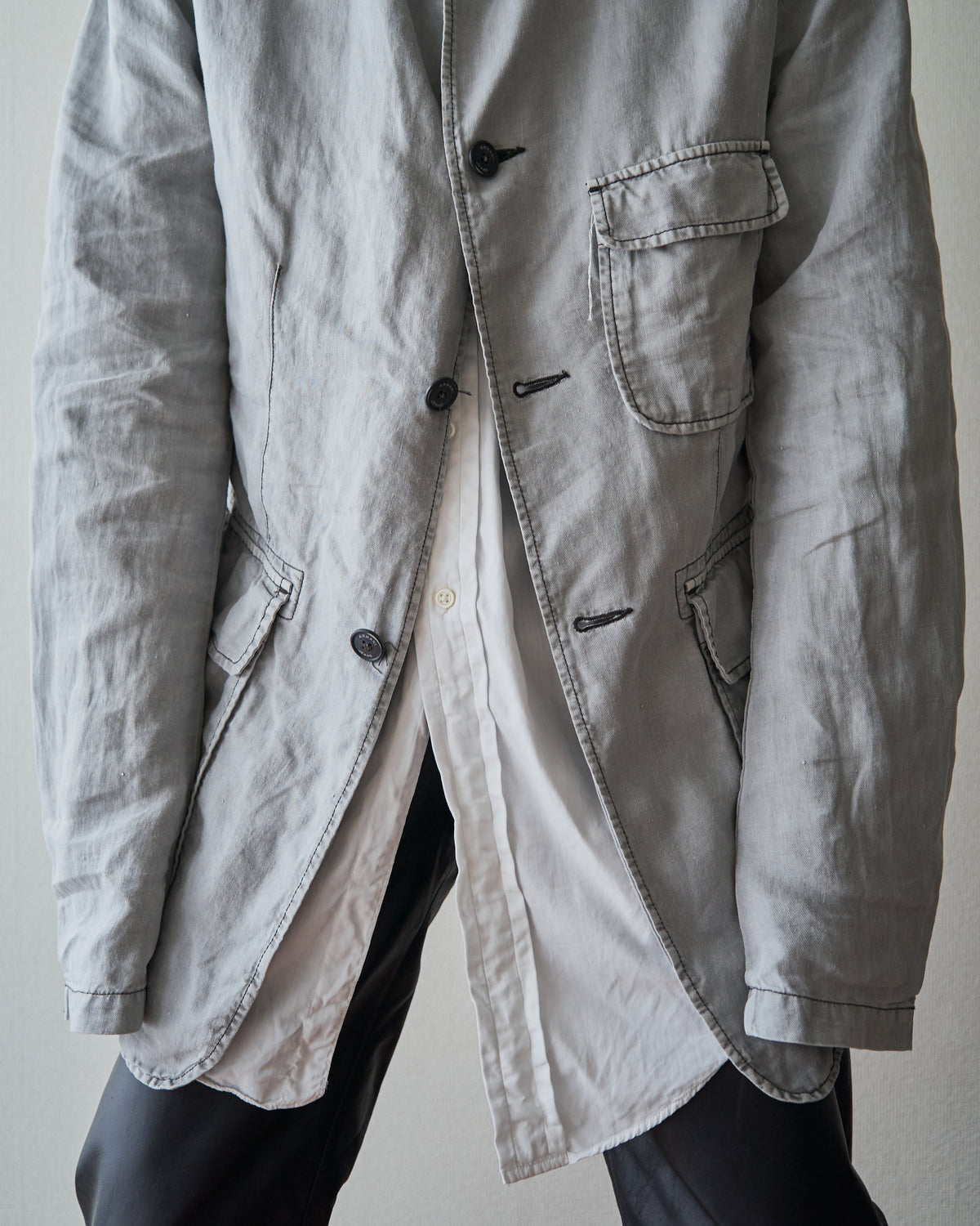 【SIZE : M-L】 ARMANI JEANS Garment-Dyed Linen Field Jacket / Light Grey