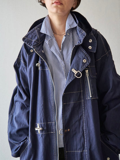 【SIZE L】OXER Cotton Detachable Hood Fireman-Hook  Coat / Navy