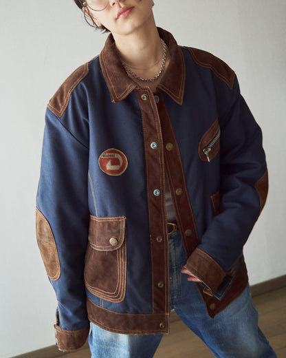 【SIZE L】90s DIESEL Cordura Nylon Suede Elbow-Patc Trucker Jacket / Black