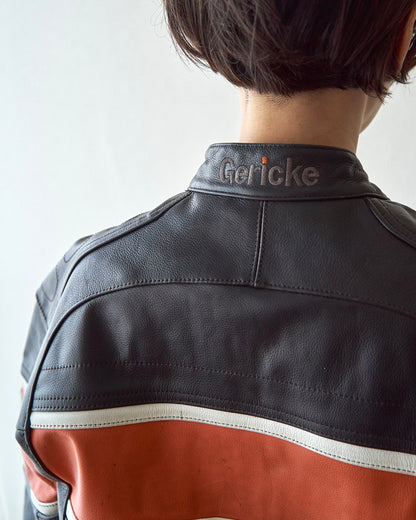 【SIZE S-M】80-90s HEIN GERICKE Colorblock Leather Racing Jacket / Black Orange