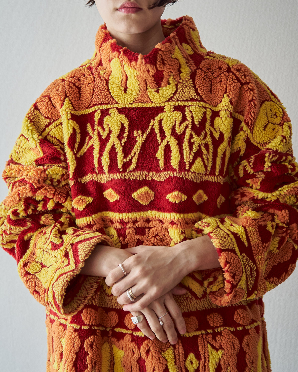 【SIZE L】90s DESCENTE Acrylic Jacquard Boa Tribal Pattern Pullover / Red