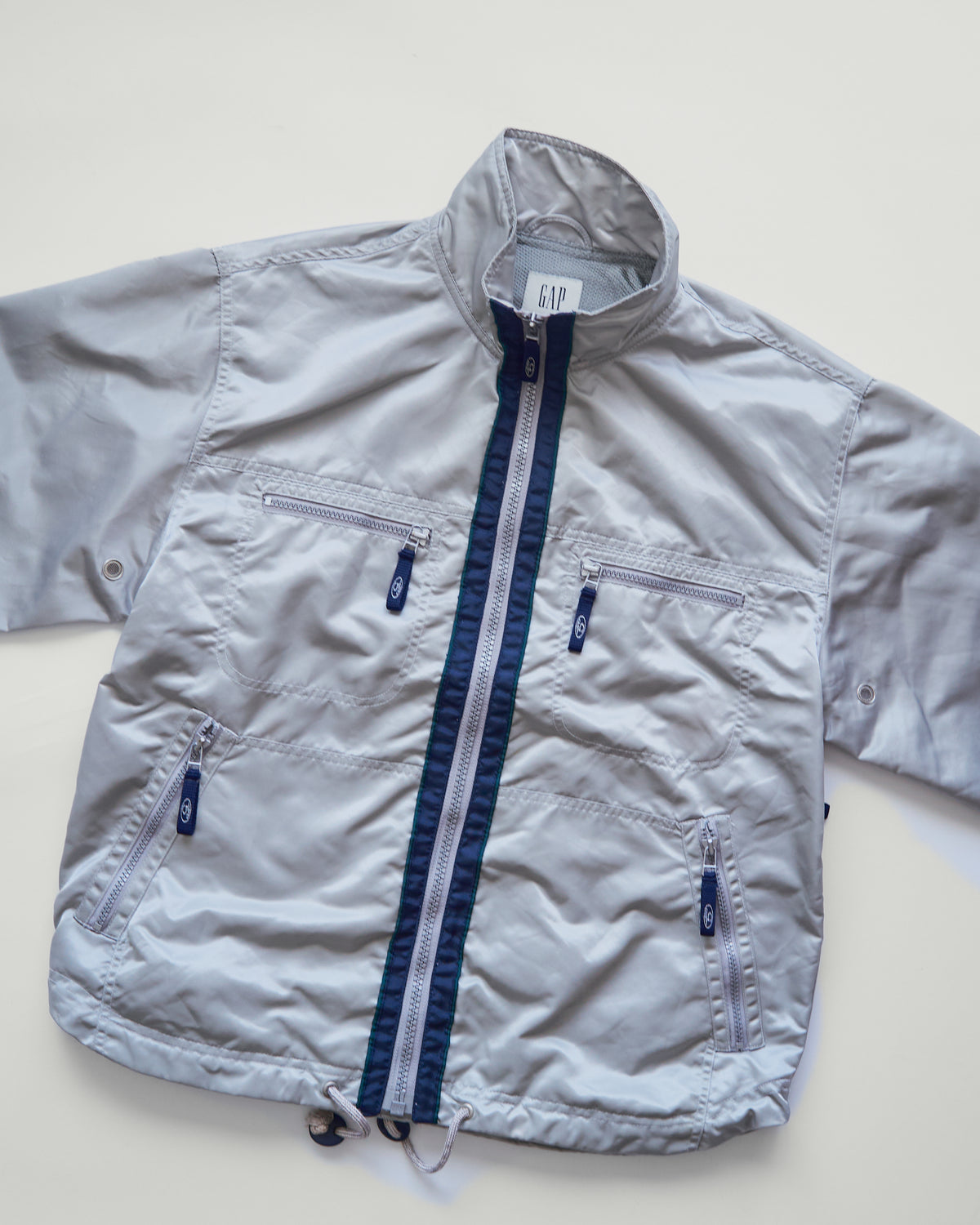 【SIZE M-L】90s-00s GAP Silver Nylon Multi-Pocket Utility Jacket