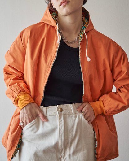 【SIZE S】70s Reversible Cotton Op-Art Geometric Print Ski Parka / Orange Multi