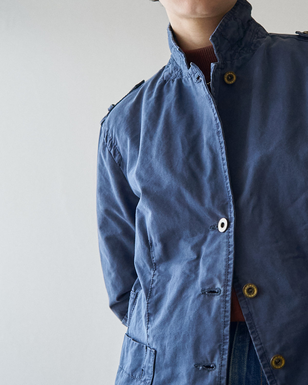 【SIZE S】ARMANI JEANS Garment-Dyed Cotton Convertible-Collar Field Jacket / Navy