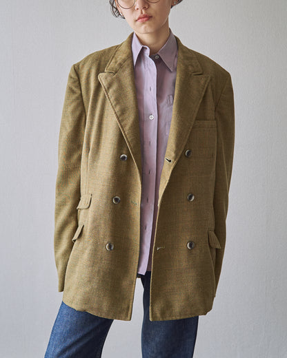 【SIZE M】70s Notch Lapel Double Breasted Tailored Jacket / Mustard Olive