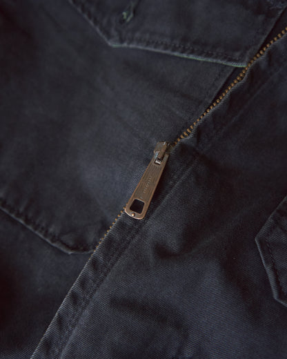 【SIZE L】90s DIESEL Industry Cotton Twill Contrast Collar Work Jacket / Black x Moss Green