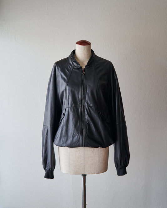 80s-90s GIMO’S Lambskin Leather Raglan Sleeve Bomber Jacket / Black 85
