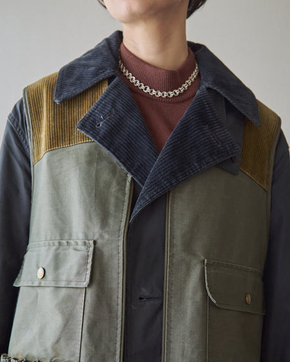 【SIZE M】70’s French Corduroy-Yoke Multi-Pocket Hunthing Vest / Olive