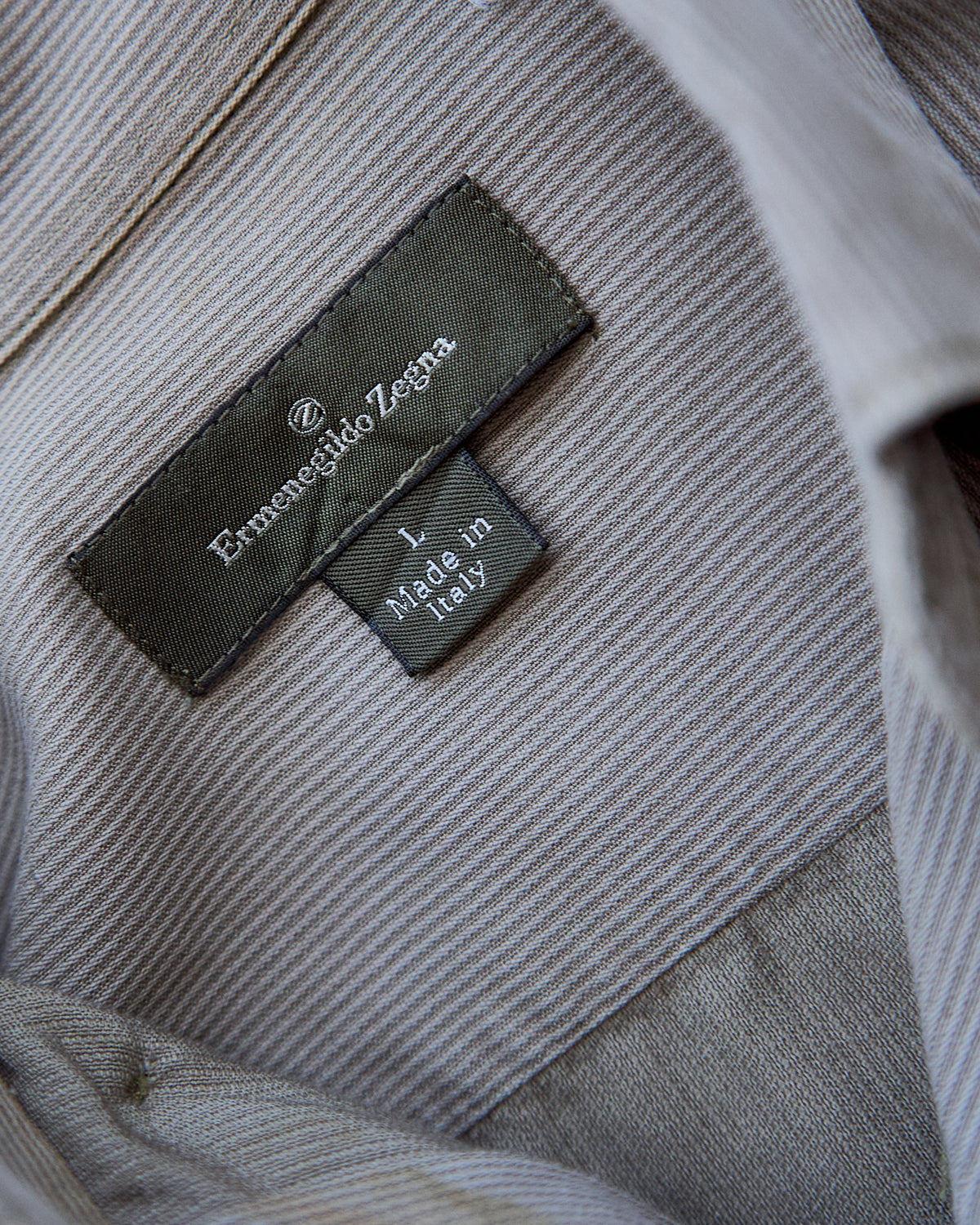 【SIZE L】-00s ERMENEGILDO ZEGNA Cotton Rayon Hairline-Striped Shirt / Beige