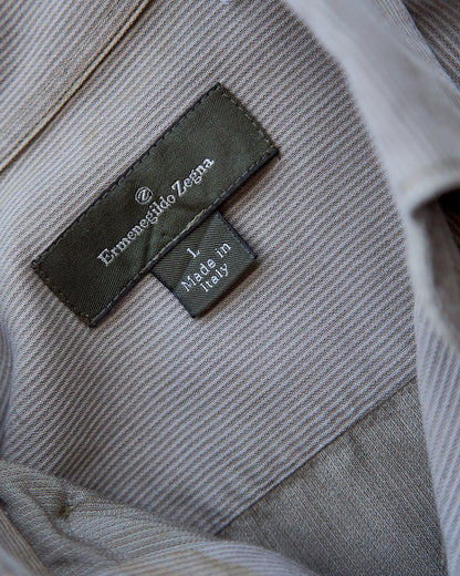 【SIZE L】-00s ERMENEGILDO ZEGNA Cotton Rayon Hairline-Striped Shirt / Beige