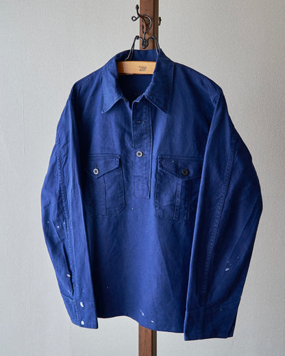【SIZE M-L】70's Swedish Military Cotton Twill Pullover Shirt / Ink Blue