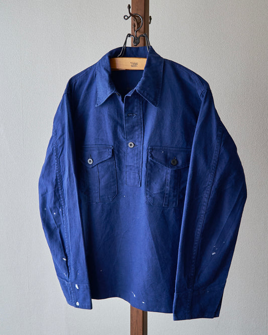 【SIZE M-L】70's Swedish Military Cotton Twill Pullover Shirt / Ink Blue