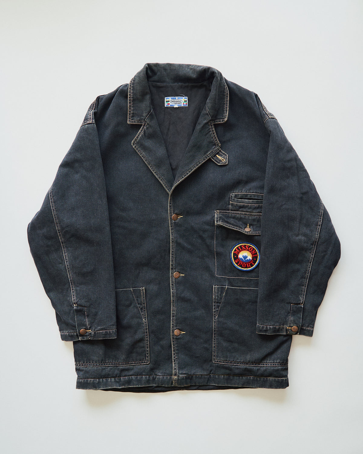 【SIZE L】-90s MISSONI SPORT Overdyed Denim Chore Coat / Black