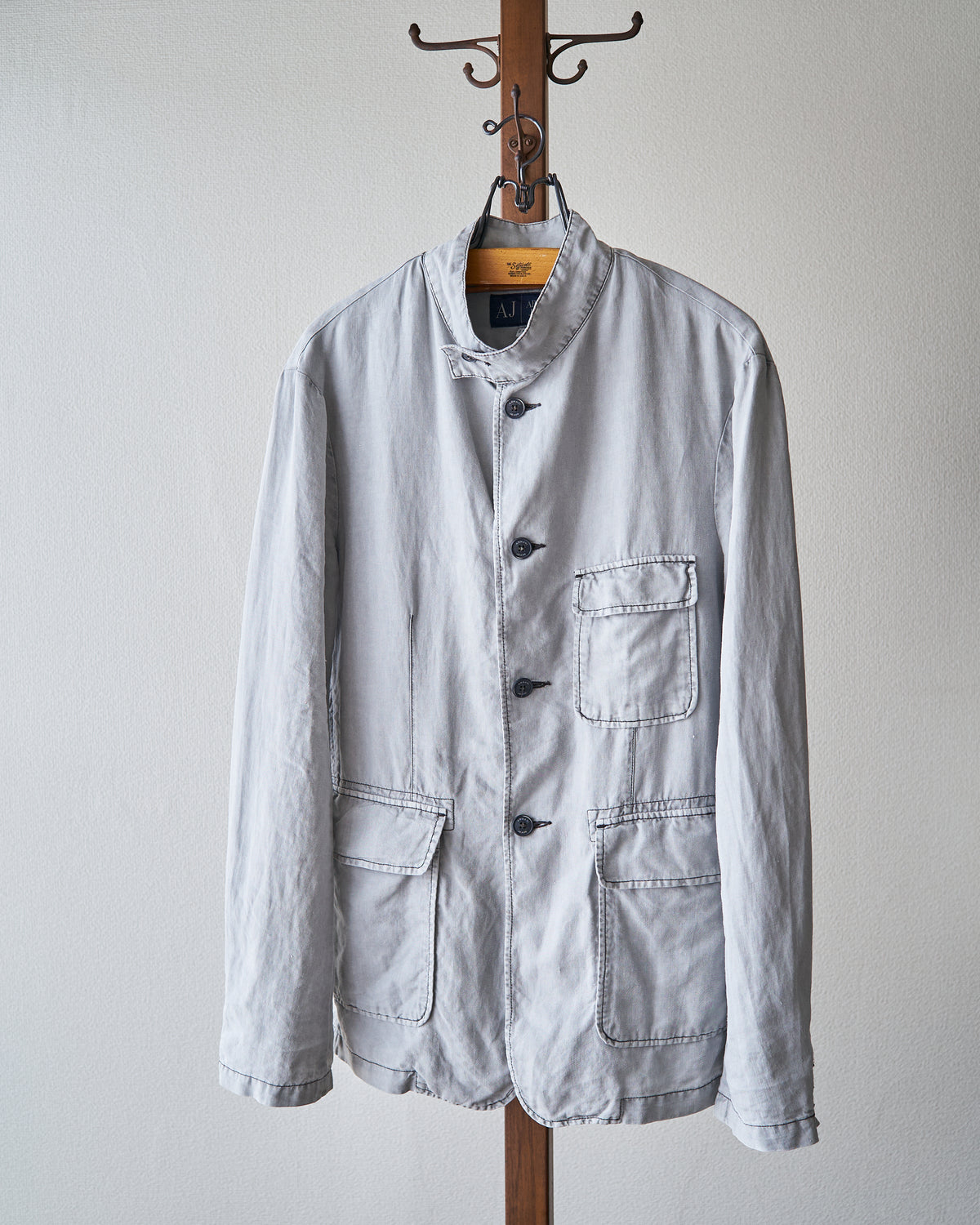 【SIZE : M-L】 ARMANI JEANS Garment-Dyed Linen Field Jacket / Light Grey
