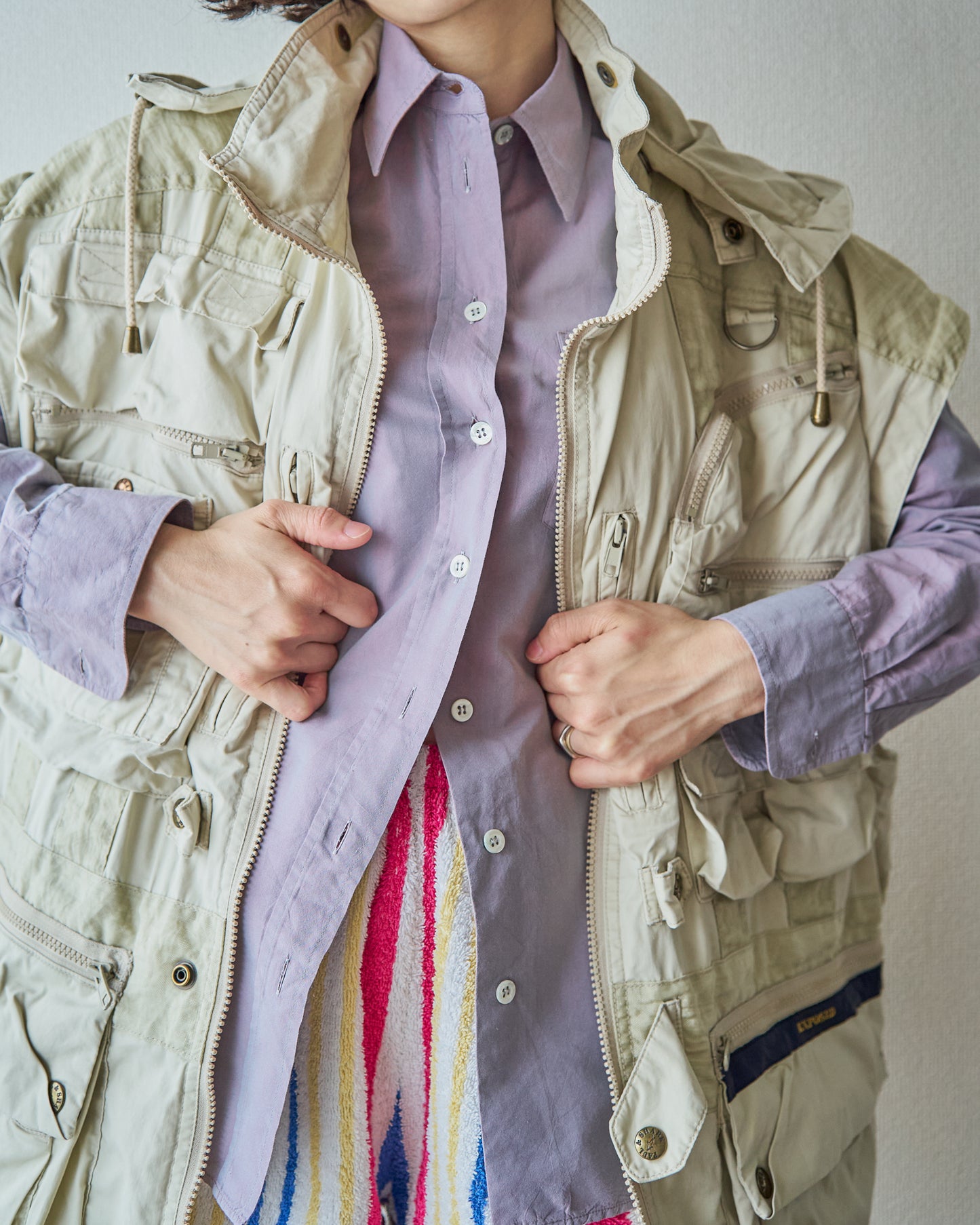 90-00s PAUL & SHARK Cotton Multi-Pocket Detachable-Sleeve Photographer Jacket / Ecru