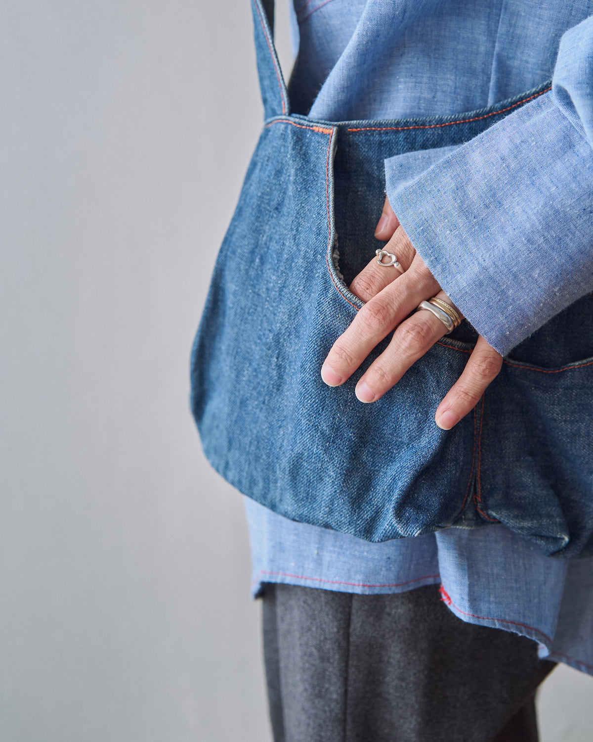 【SIZE M】60-70s Denim Leather Recoil-Pad  Shooting Vest / Orange Stitch