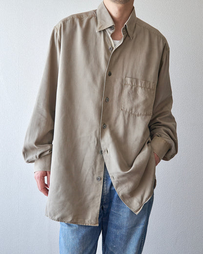 【SIZE L】-00s ERMENEGILDO ZEGNA Cotton Rayon Hairline-Striped Shirt / Beige