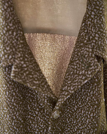 【SIZE M-L】70s Jacquard Knit Open Collar Shirt / Olive Ivory