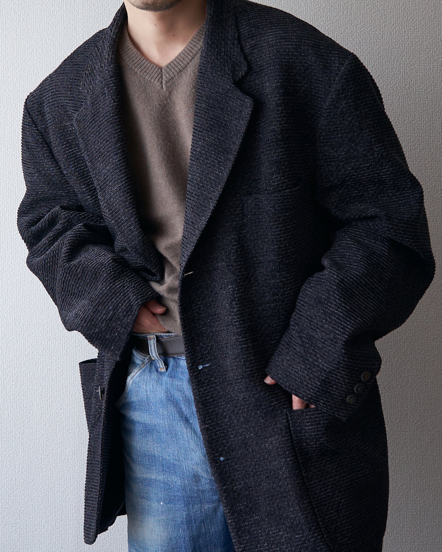 90s JHANE BARNES Wool/Linen Textured boucle Jacket / Black
