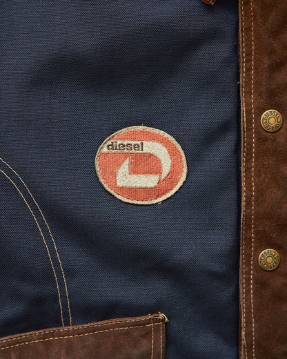 【SIZE L】90s DIESEL Cordura Nylon Suede Elbow-Patc Trucker Jacket / Black