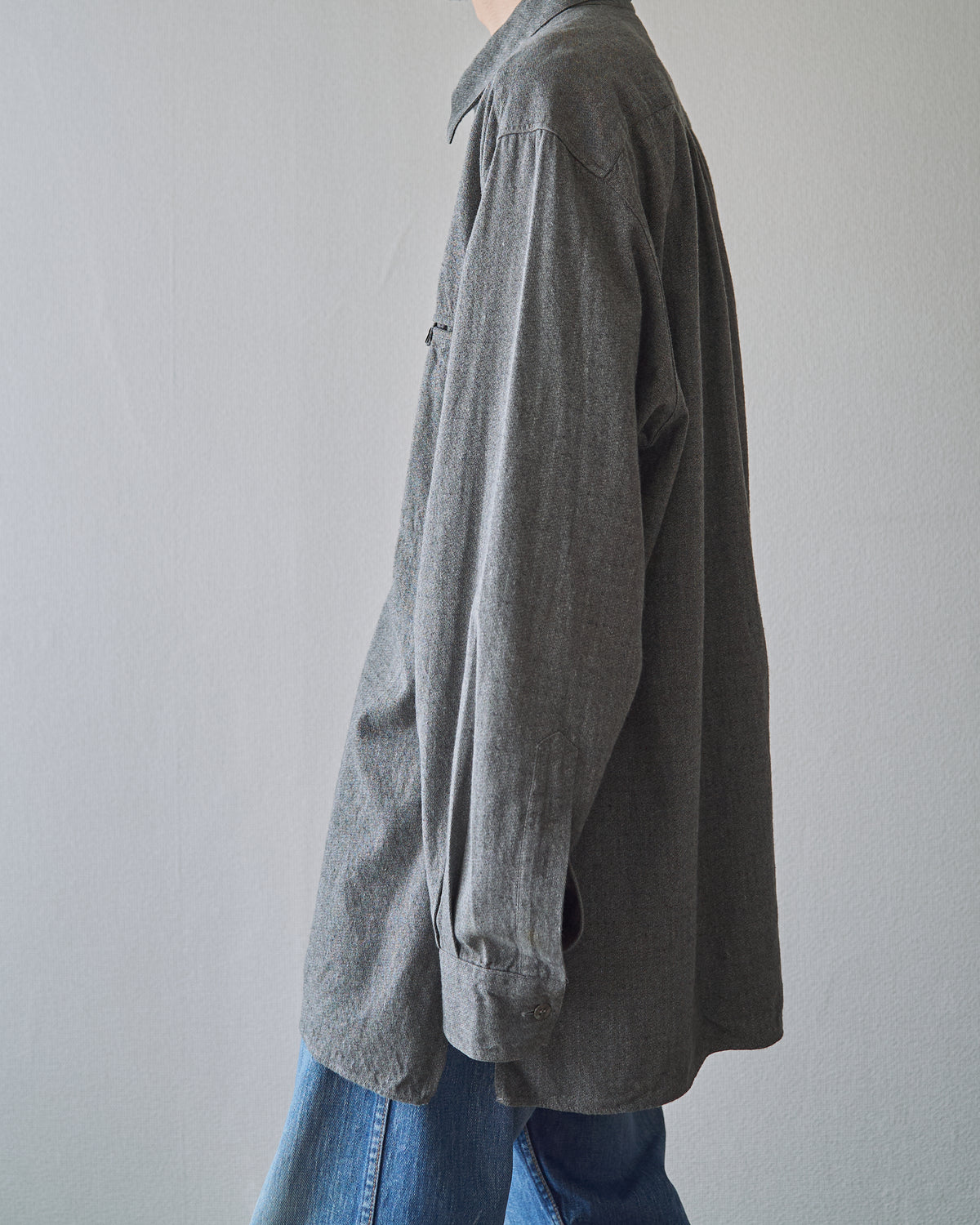 【SIZE L】80's-90s ERMENEGILDO ZEGNA Melange Flannel Cotton Shirt / Charcoal Grey