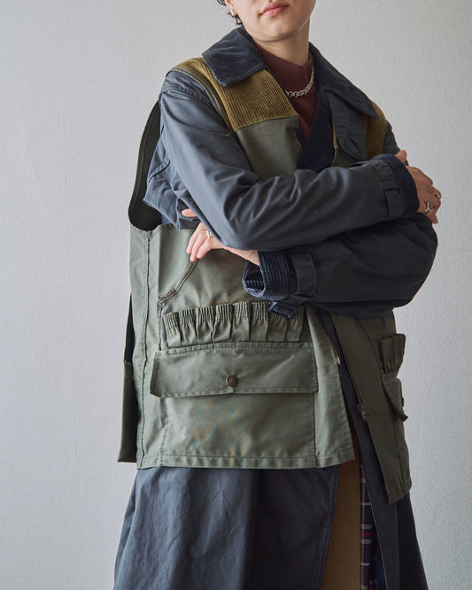 【SIZE M】70’s French Corduroy-Yoke Multi-Pocket Hunthing Vest / Olive