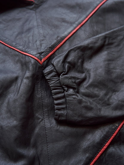 【SIZE XL】80s Shoulder-Snap Oversized Piping Leather Pullover / Black Red Piping