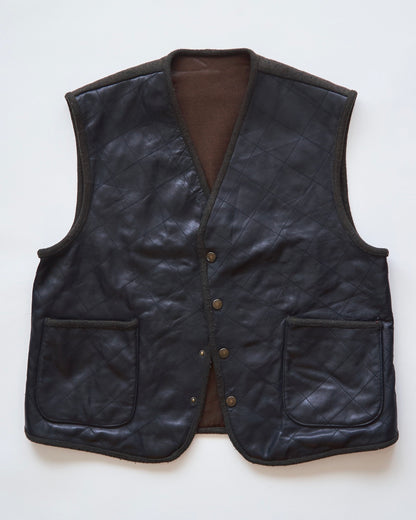 【SIZE L】HUGO BOSS Leather & Wool Panel Quilted Gilet / Black