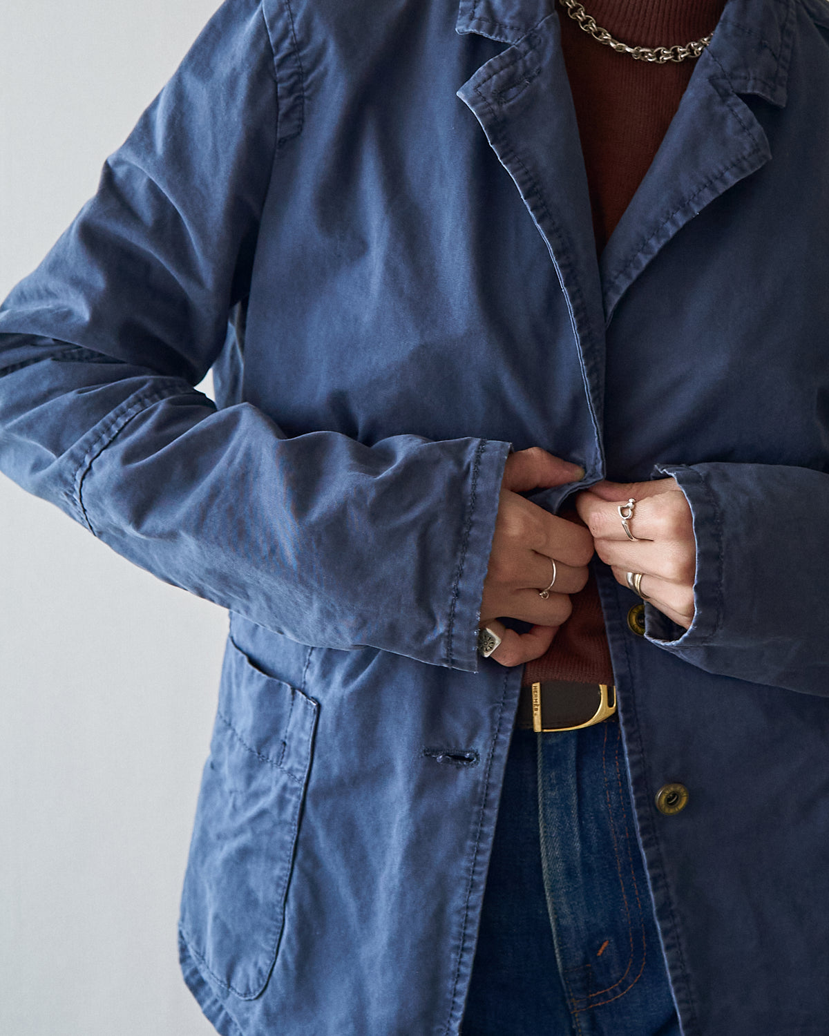 【SIZE S】ARMANI JEANS Garment-Dyed Cotton Convertible-Collar Field Jacket / Navy