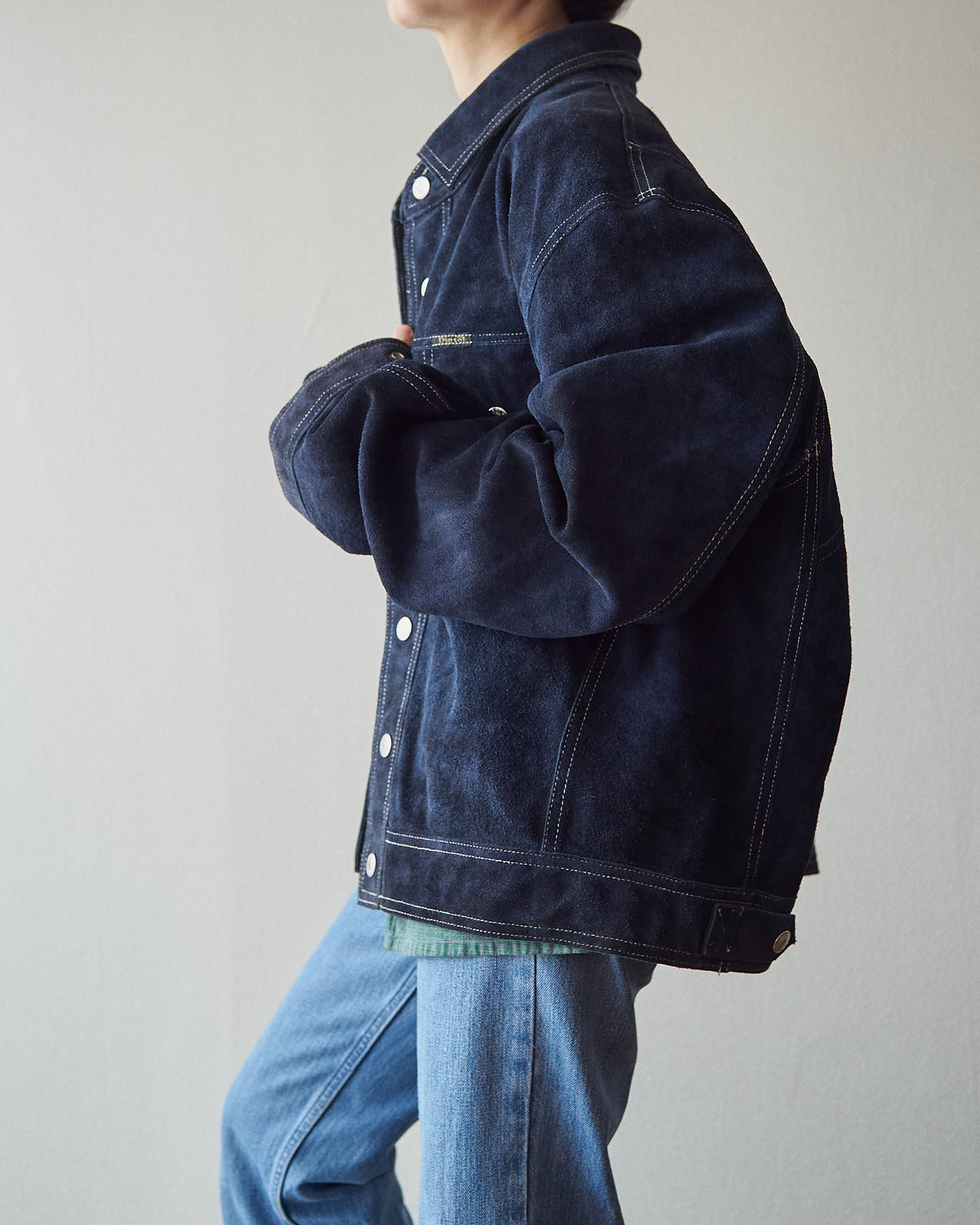 【SIZE L】90s-00s DIESEL Suede Reversible Trucker Jacket / Navy