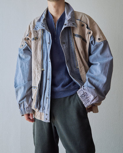【SIZE M-L】80-90s FLASH Cotton Twill Detachable Multi-Pocket Bomber Jacket / Grey Beige