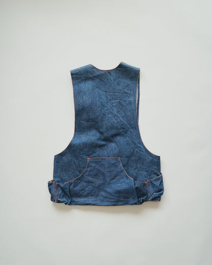 【SIZE M】60-70s Denim Leather Recoil-Pad  Shooting Vest / Orange Stitch