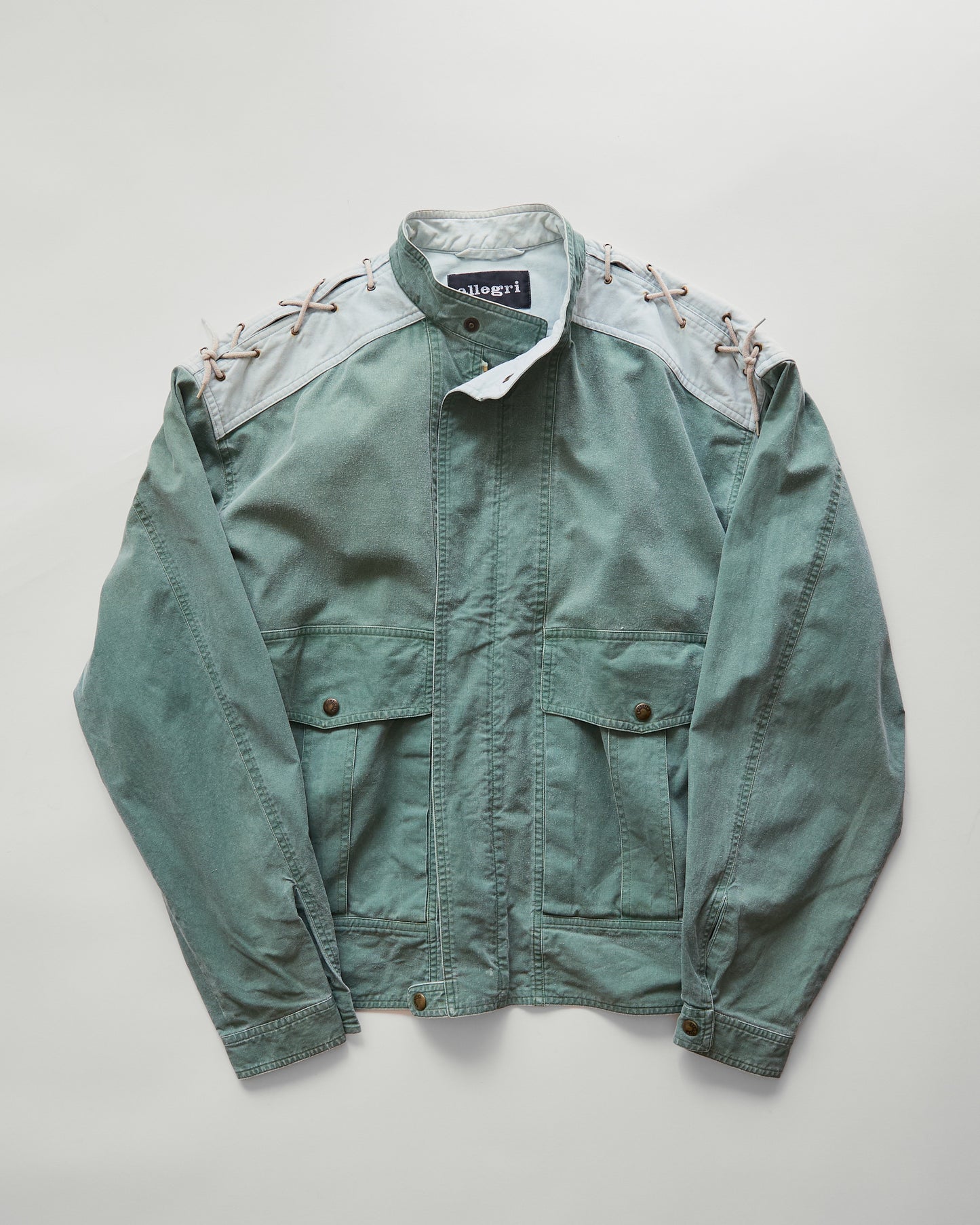 90s ALLEGRI Two-Tone  Lace-Up Shoulder Cotton Blouson / Sage