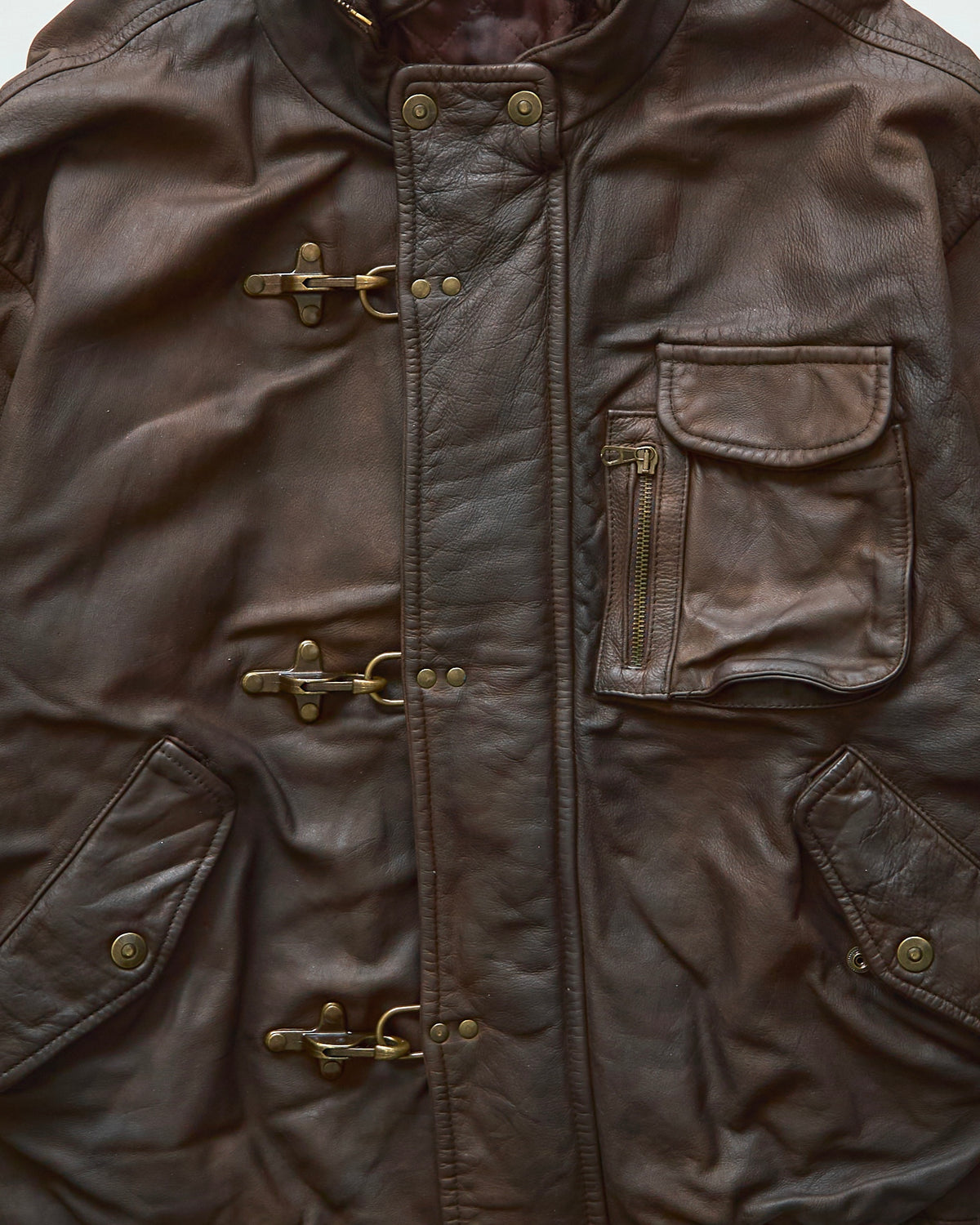 【SIZE S-M】80s Italian Leather Fireman  Hooded Jacket / Brown