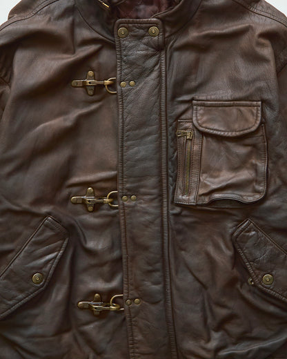 【SIZE S-M】80s Italian Leather Fireman  Hooded Jacket / Brown