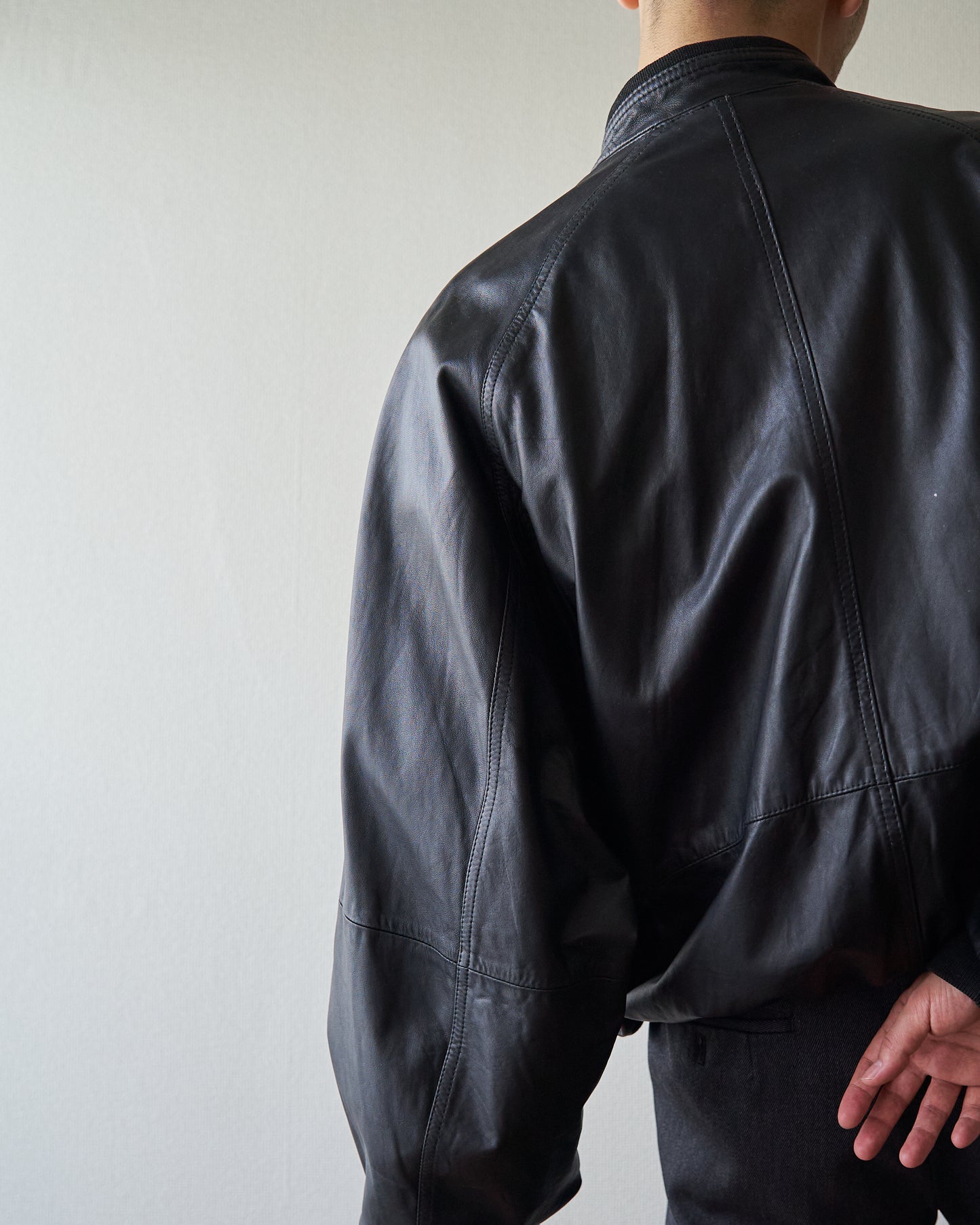 80s-90s GIMO’S Lambskin Leather Raglan Sleeve Bomber Jacket / Black 85