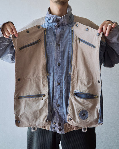 【SIZE M-L】80-90s FLASH Cotton Twill Detachable Multi-Pocket Bomber Jacket / Grey Beige