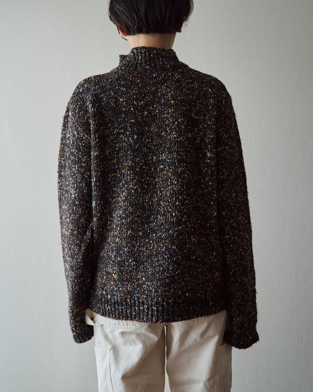 【SIZE S-M】90s agnès b. homme  Nep Melange Mock Neck Sweater / Charcoal