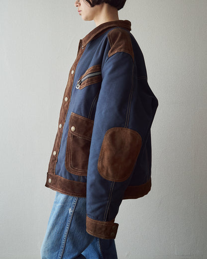 【SIZE L】90s DIESEL Cordura Nylon Suede Elbow-Patc Trucker Jacket / Black