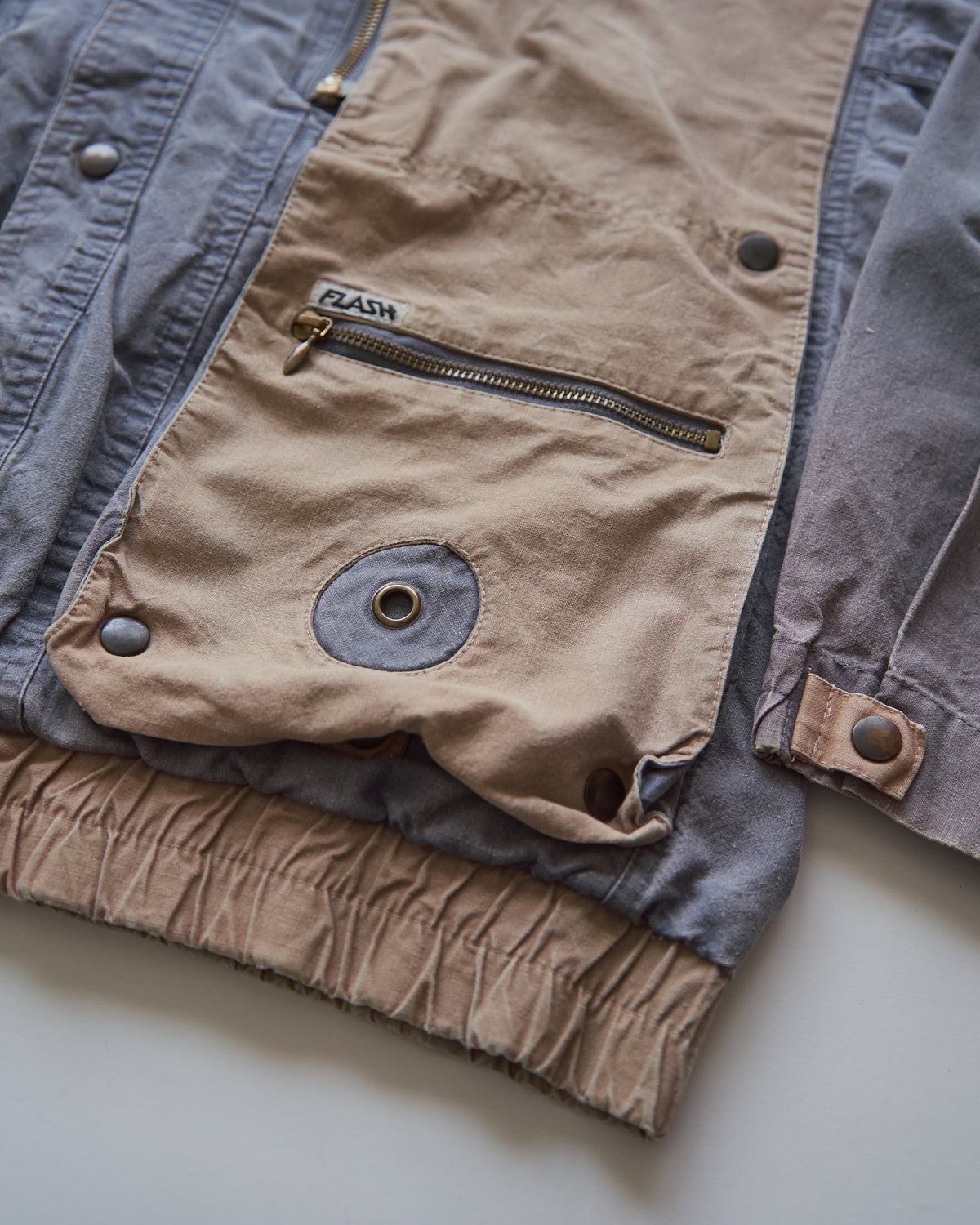 【SIZE M-L】80-90s FLASH Cotton Twill Detachable Multi-Pocket Bomber Jacket / Grey Beige