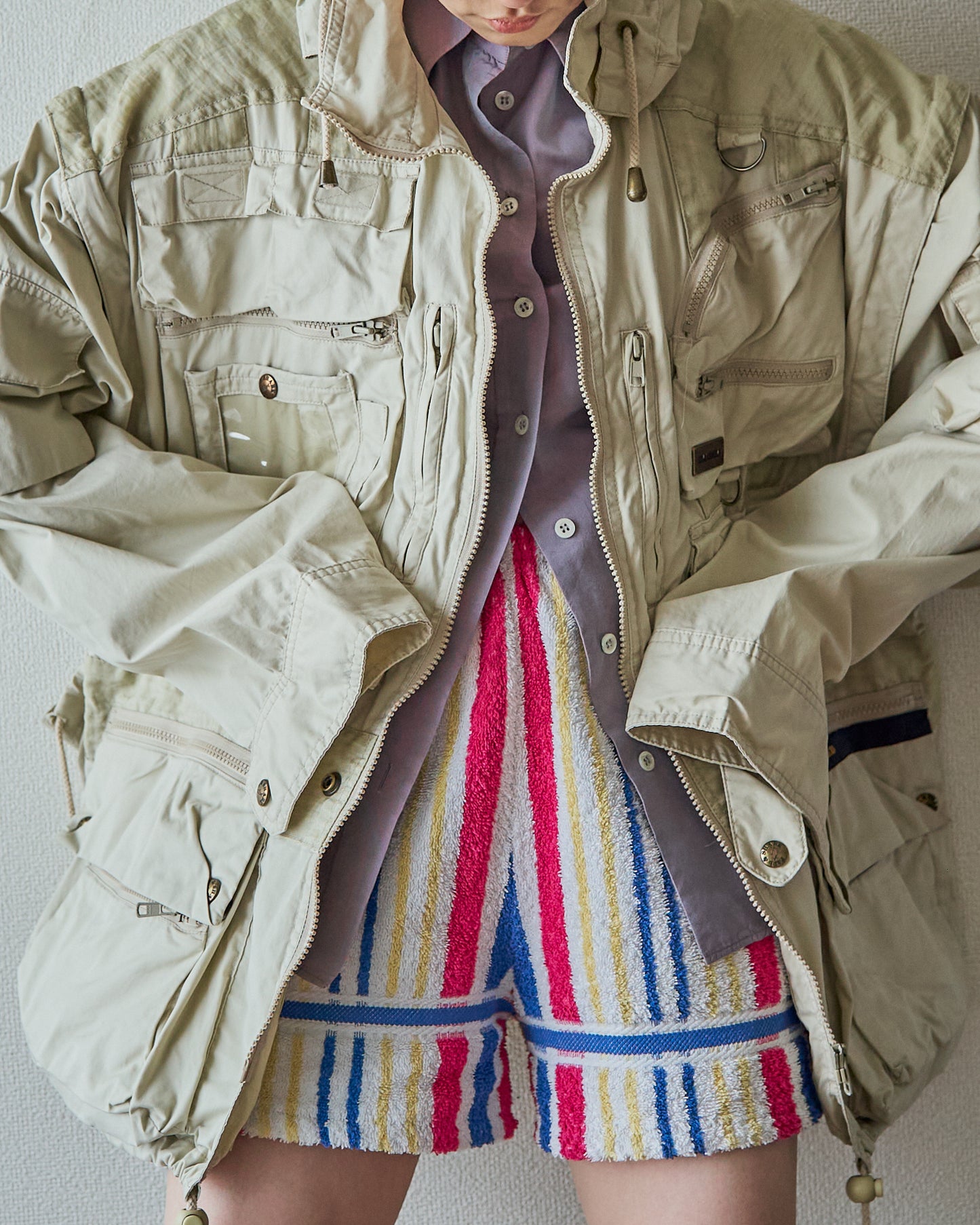90-00s PAUL & SHARK Cotton Multi-Pocket Detachable-Sleeve Photographer Jacket / Ecru